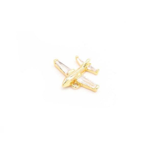 Vintageparts Diy AnhäNger Flugzeug Aus Messing Mit Zirkonia 18K Goldbeschichtung-image