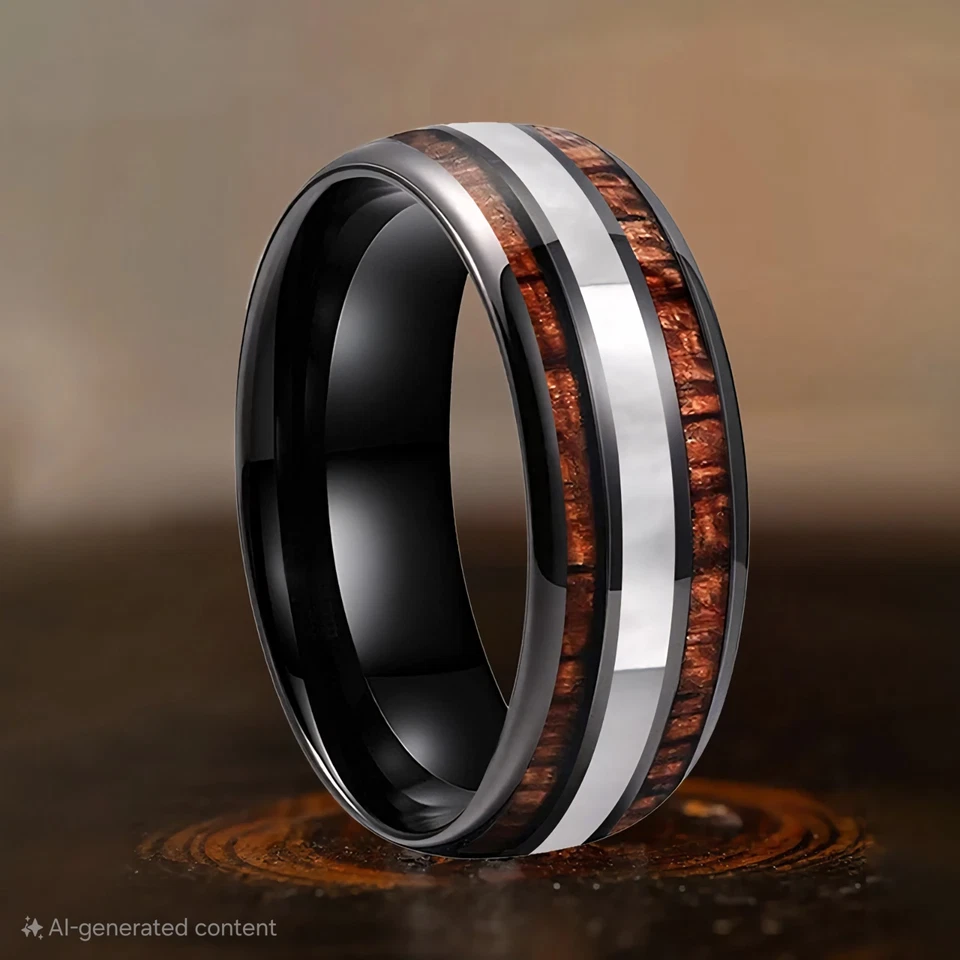 Anillo de carburo de tungsteno de 8 mm para hombres y mujeres banda de madera de koa y madreperla anillo concha Foto 4 de 4