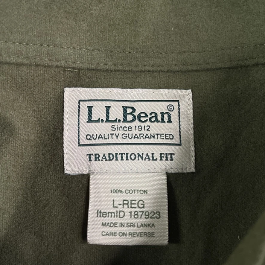 LL Bean Shirt Mens Large Green Chamois Heavy Flannel Traditional Fit Shacket - Image 4 of 4