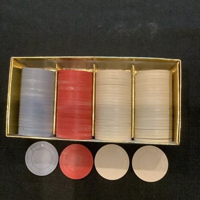 Vintage Poker Chips  Lot of 100 in Box White,Red,Blue