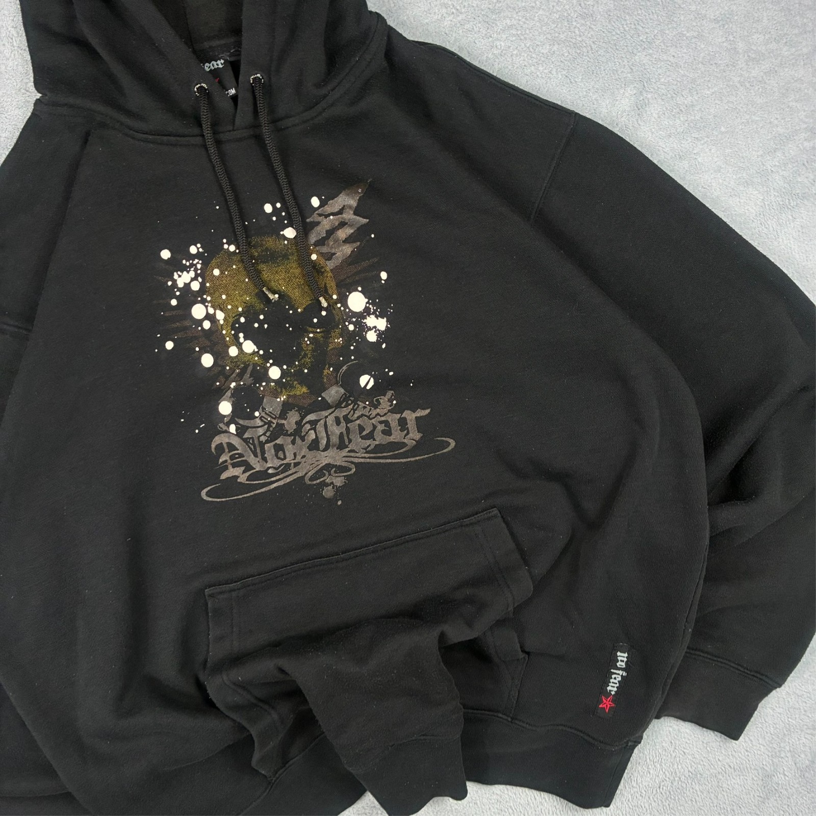 Vintage No Fear 2000's Alt Skater Black Skull Oversized 2XL Pullover Hoodie image 3