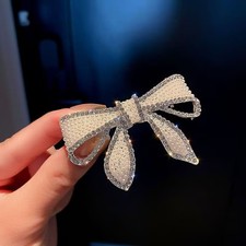 Elegant Pearl Bow Hair Clip Crystal Rhinestone Hair Barrette for Women Girls