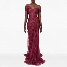 Elegant Mermaid Evening Gown with Off Shoulder Delicate Pleated Lace Ball Dress