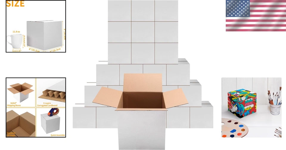 25-Pack 8x8x8 White Mailer Boxes - Perfect for Small Business Shipping Tasks - Image 2 of 4