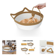 Cotton Rope Cat Bed, Handwoven Basket for Cats, Small Pet Sleeping with Teaser