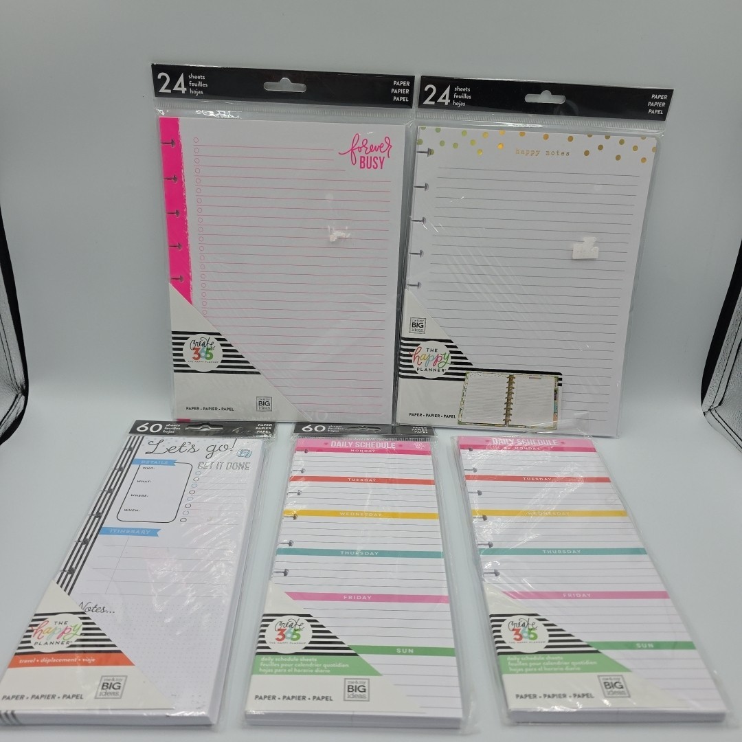 The Happy Planner Filler Paper Bundle Full Sheets, Daily Schedule & Travel Lot