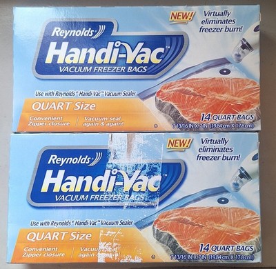  2 Boxes Reynolds Handi-Vac Vacuum Freezer Bags Quart Size 14ct Discontinued NEW