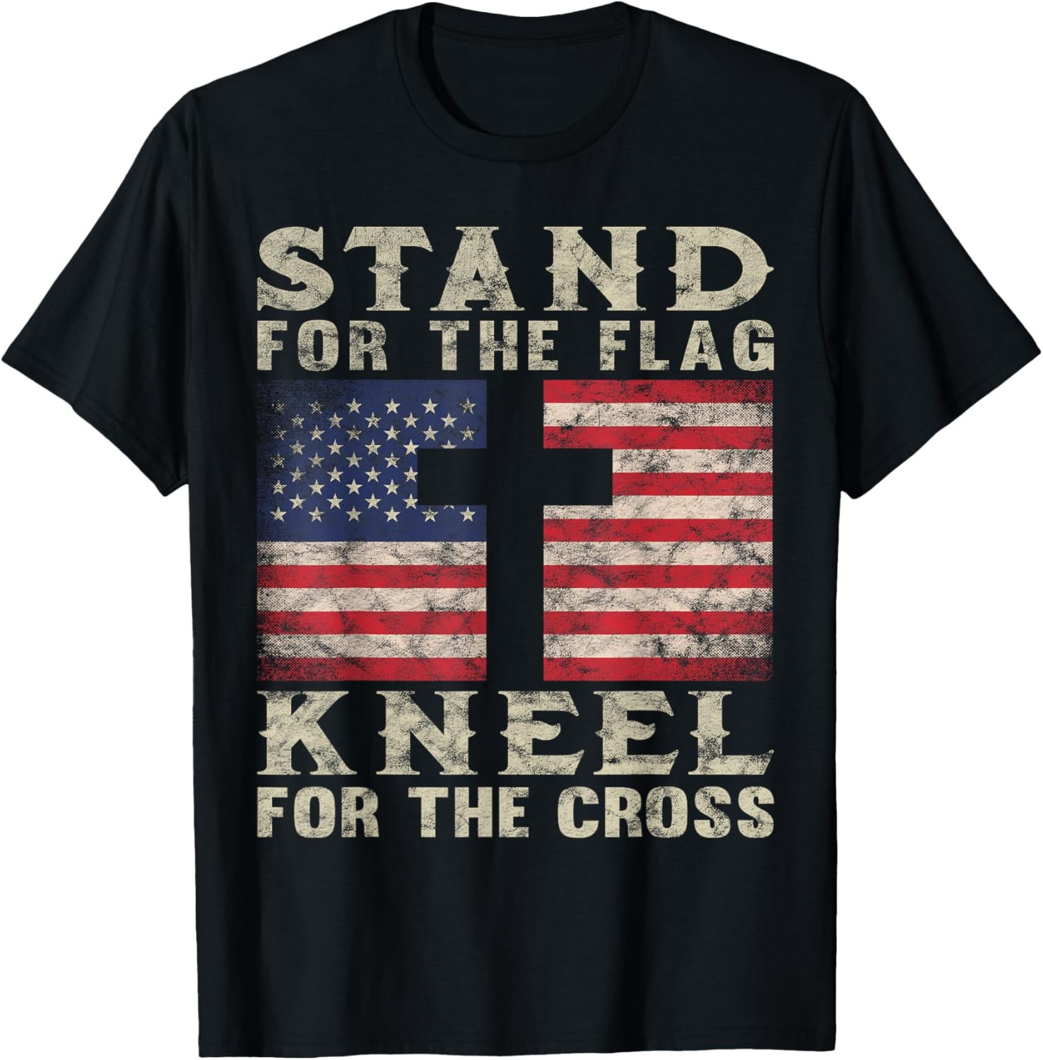 Christian Patriotic Flag Stand Kneel Cross Tee for Men and Women