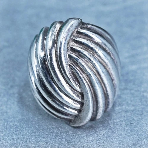 Size 4.75, vintage Sterling 925 silver handmade ring, modern ribbed band