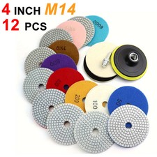​​12pcs 4 Inch 100mm Diamond Polishing Pads Kit Wet/Dry,with 5/8"-11 Backer Pad​
