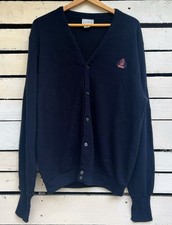 VTG IZOD Lacoste Style Navy Blue Button Cardigan XL Tall Grandpa Sweater Knit