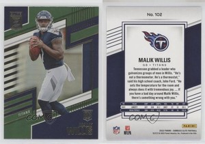 2022 Panini Donruss Elite Rookies Green Malik Willis #102 Rookie RC