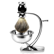 Shaving Bowl, Stand and Brush Set - 3-Piece Magnetic Base Bowl, Chrome Alloy ...