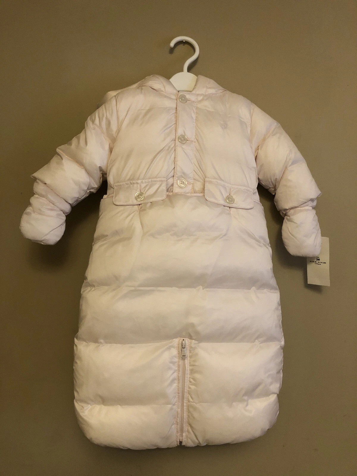 Ralph Lauren 2PC Pink Baby Girls Hooded Convertible Bunting Set Size 3M NWT