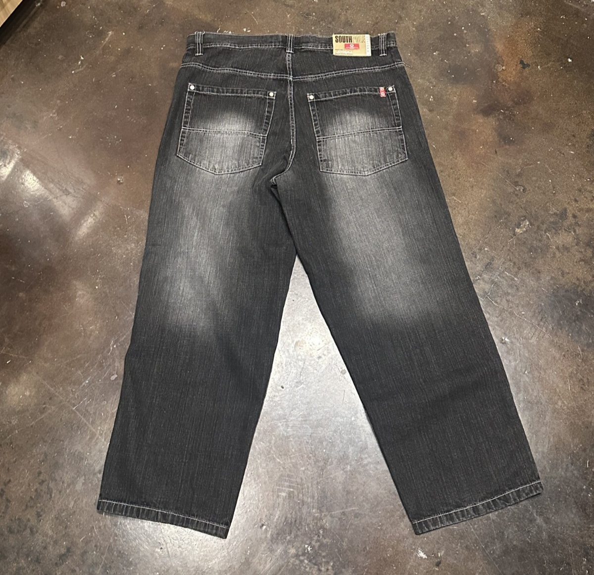 Southpole Y2K Jeans Mens 38x32 Black Red Tab Baggy Wide Skater Hip