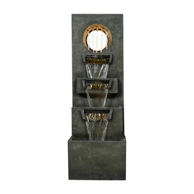 Wishing Well Water Fountain, 39.3'' Rustic Outdoor Cascading Waterfall with Bucke