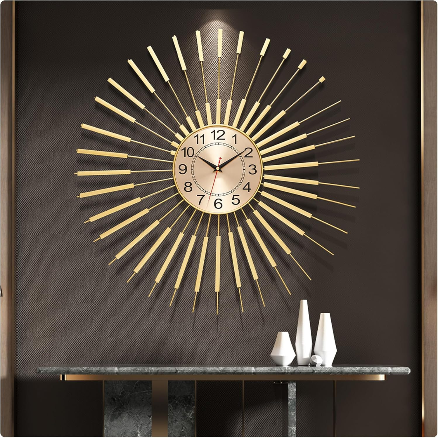 Large Wall Clocks for Living Room Decor 24 Inch Gold Starburst Wall Clock