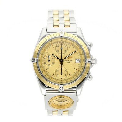 BREITLING CHRONOMAT 39MM REF. D13050.1 GOLD DIAL STAHL/GOLD ORIGINAL BOX