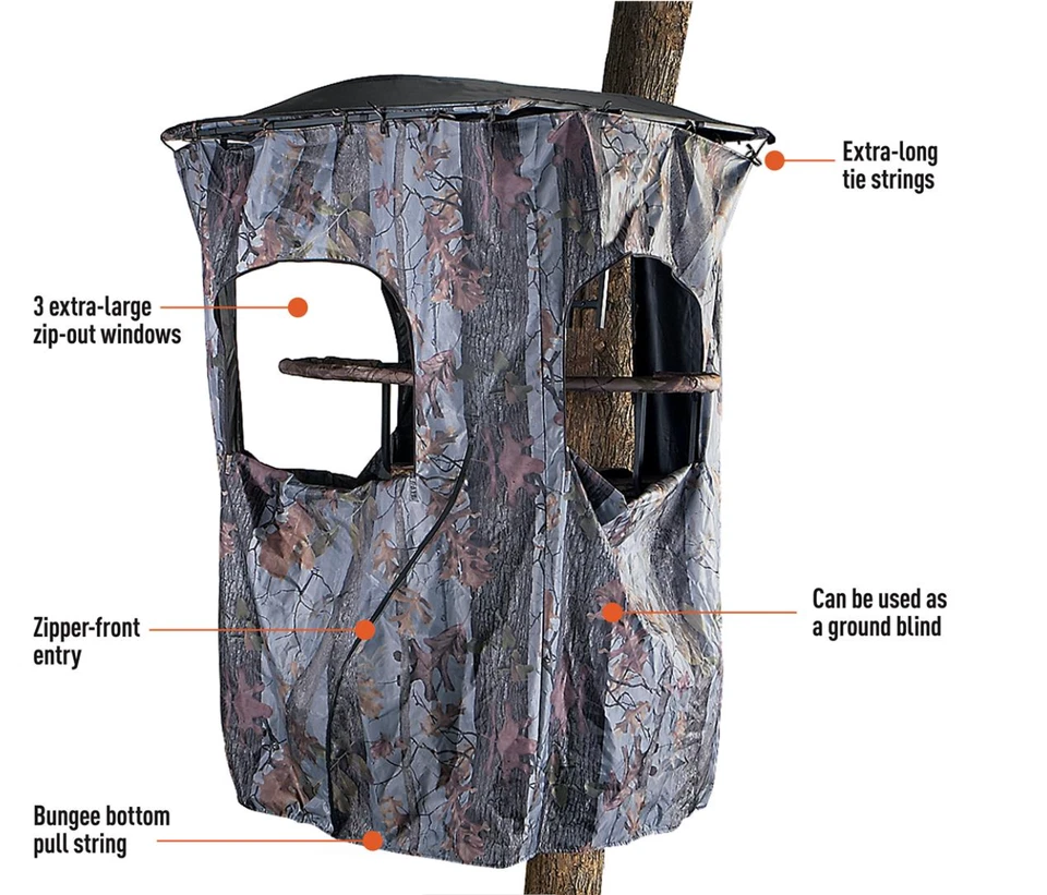 Universal Tree Stand Blind Kit Deer Hunting Big Game Camo Cover 2 Person 3 Windo - Image 3 of 4
