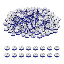 4mm Rondelle Spacer Bead, 200 Pcs Rhinestone Loose Bead, Silver/Dark Blue