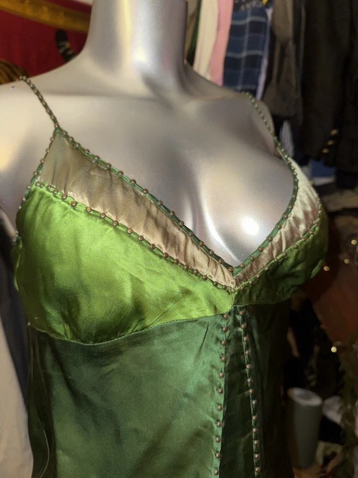 Camisola Gold Hawk 100 % seda tachonada cobre verde lima talla mediana Foto 2 de 4