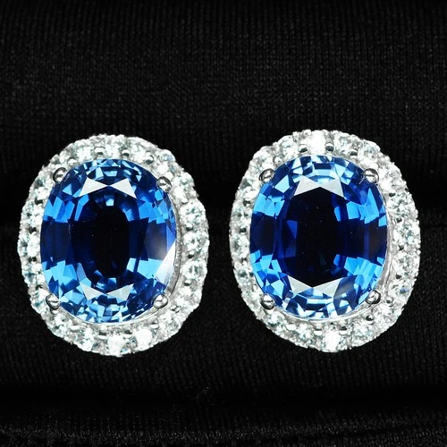 Glamorous Royal Blue Sapphire 15.10Ct 925 Sterling Silver White Gold Earrings