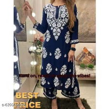 Plus Size Rayon Chikankari Kurti Palazzo Set Women's Indian Ethnic Outfit M-8 XL