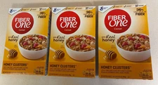 Fiber One Cereal Honey Clusters - Lot of 3 - 17.5 oz. boxes