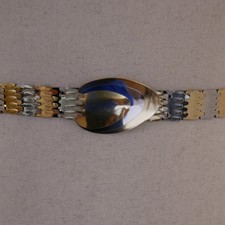 Vintage 80s 1" Metallic Snake Scale Silver Gold Tone Waist Belt Womens S/M