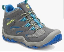 Merrell Boys Chameleon 7 Waterproof Mid Hiking Boots Size 4 Gray Blue