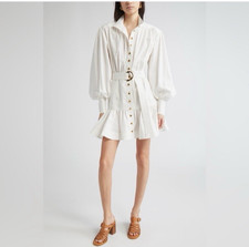 Zimmermann Fit & Flare Poppy Belted Ivory, Gold White Mini Dress Size 8 NWT