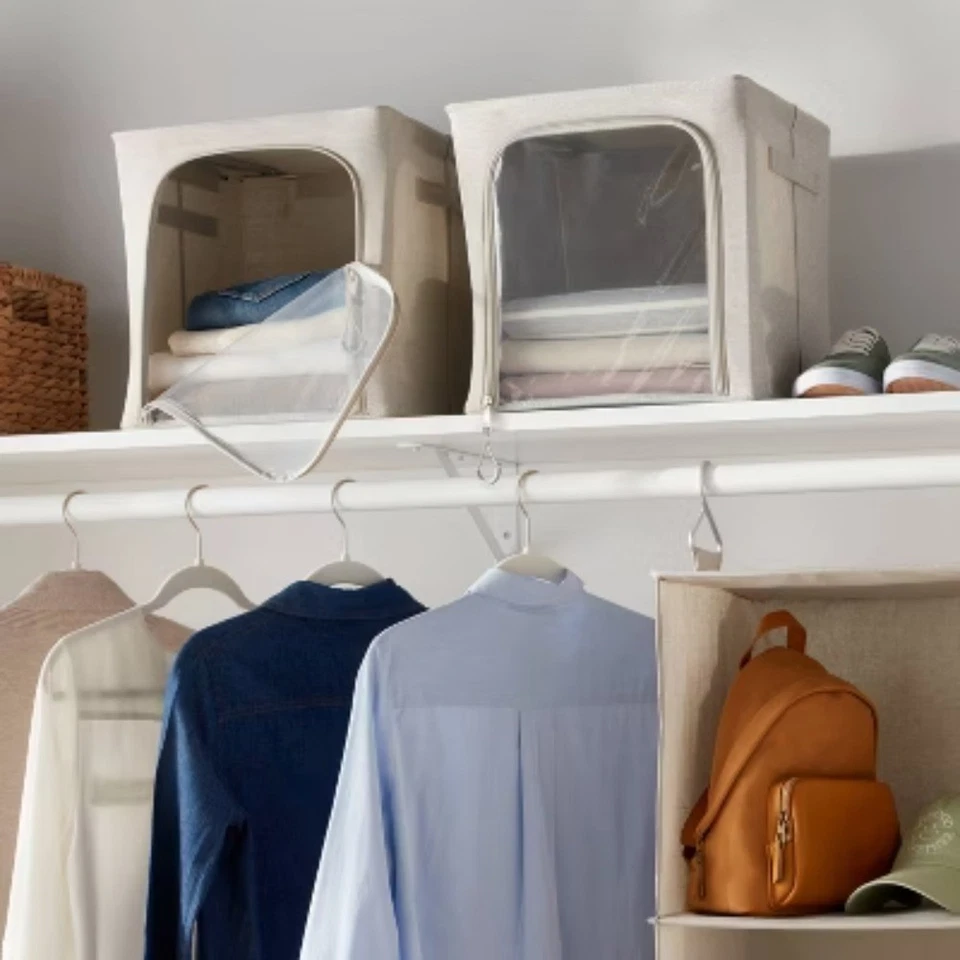 Set of 2 Zipper Fabric Storage Cubes Gray  - Image 2 of 4