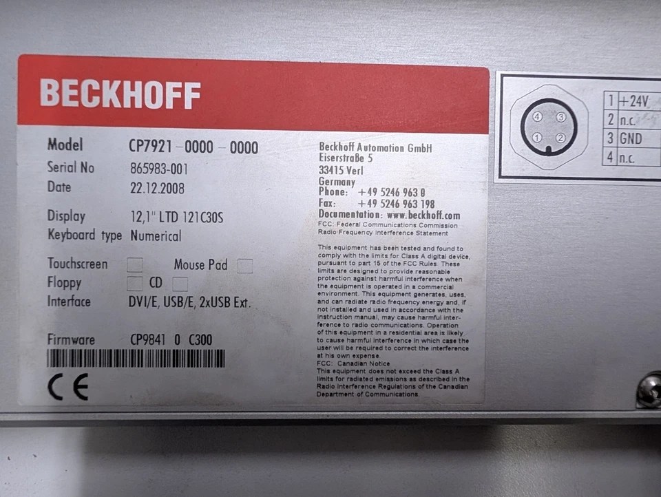 BECKHOFF Control Panel CP7921-0000-0000 – 12,1" Display - Bild 3 von 3