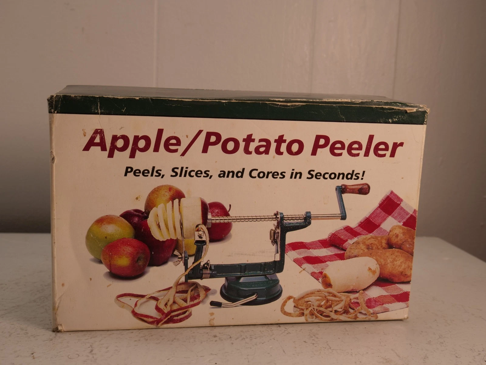 Apple Potato Peeler Green Cast Iron Suction Base