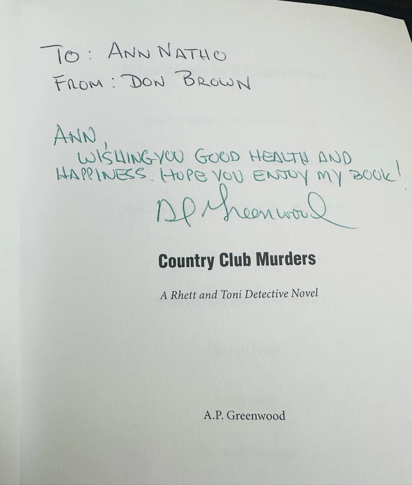 Country Club Murders: A Rhett and Toni детективный роман A.P. Greenwood с автографом - Изображение 4 из 4