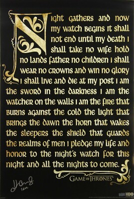 John Bradley Signed Game of Thrones Night's Watch Oath 24x36 Poster 