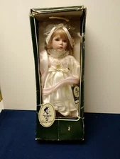 Geppeddo Porcelain 12" Doll with White Dress and Blonde Hair