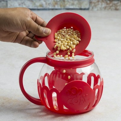Tasty 1.5 Quart Borosilicate Glass Micro-Pop Microwave Popcorn Popper, Red