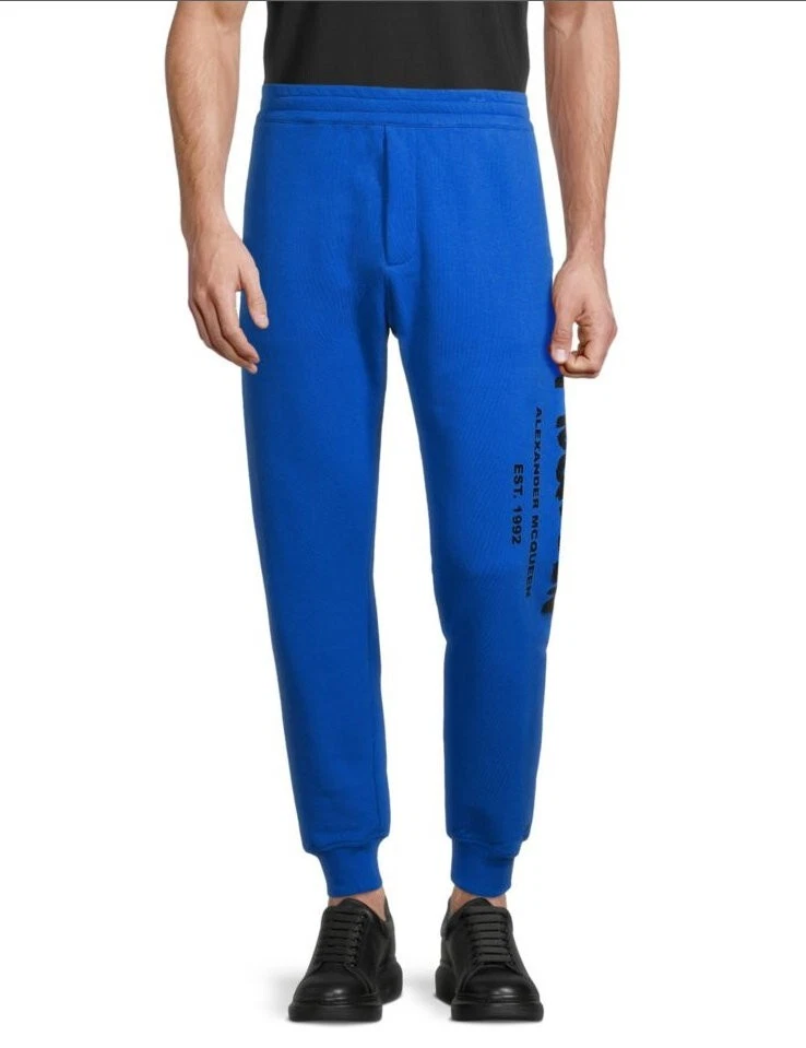 Felpa joggers Alexander McQueen taglio slim logo cotone blu taglia L $950 nuova con etichette