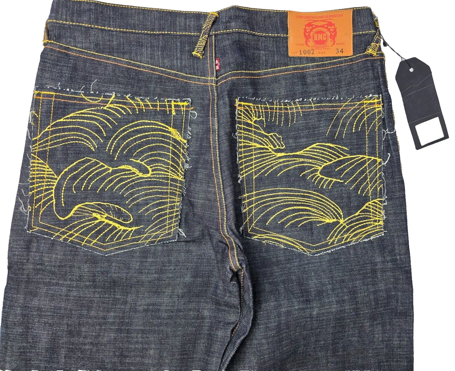 Red Monkey Jeans Ksohoh Selvedge Denim Tsunami Waves Embroidered 34 x 34 NWT