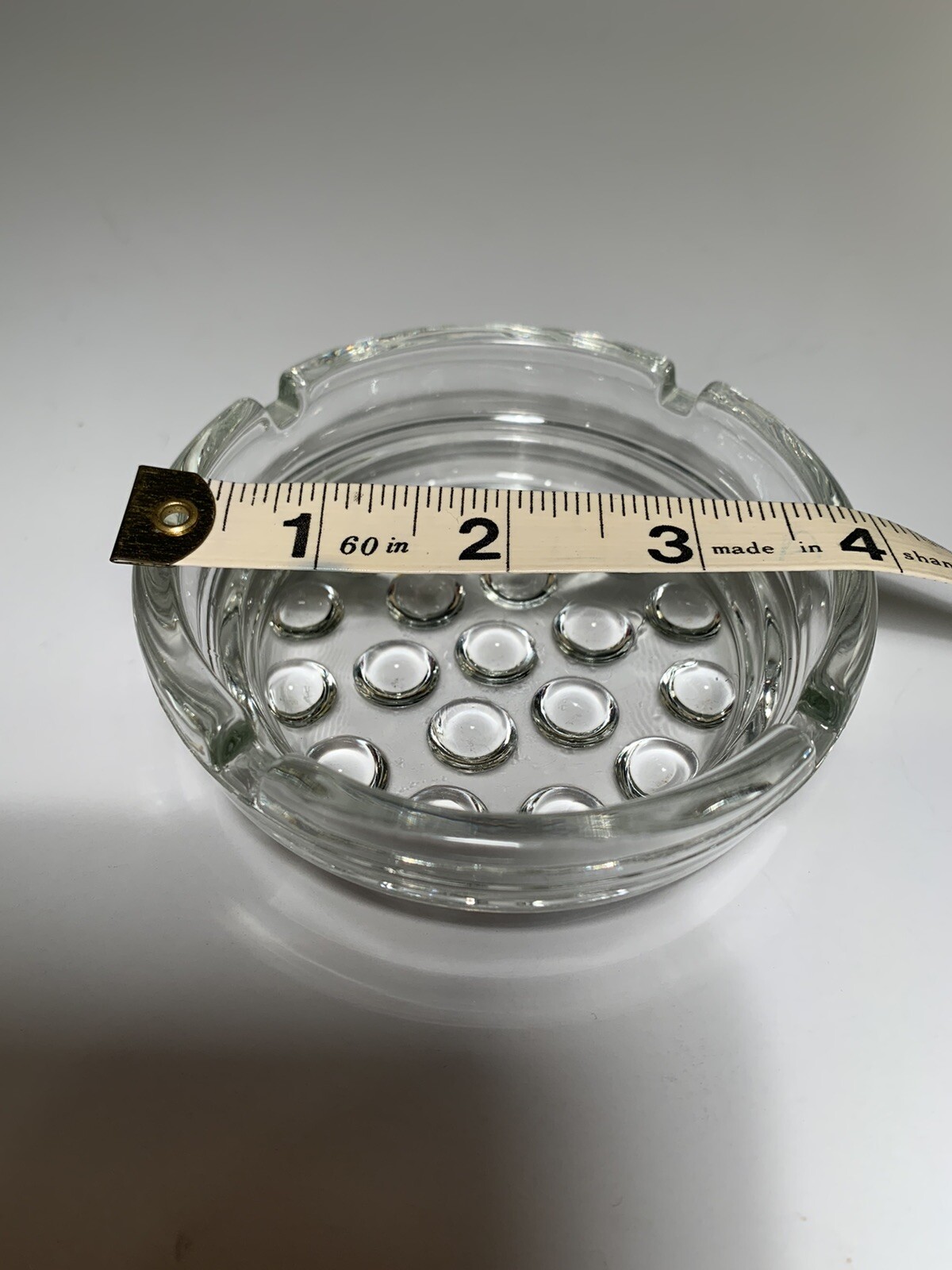 Vintage Round Ashtray Glass Hobnail Design Bottom Four Inch Diameter Four Slot