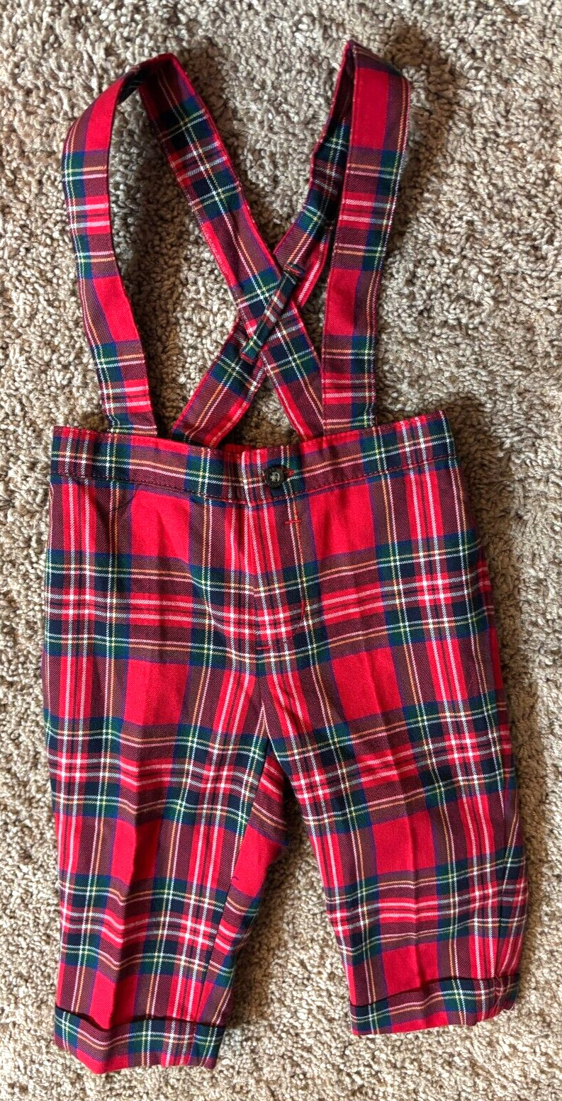 Janie and Jack Pants Red Plaid w Suspenders Size 3 6 Months NEW $49 Christmas