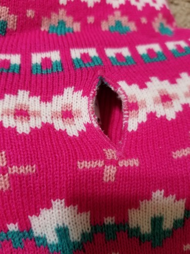 Novogratz Fleece Lined Hooded Dog Sweater XS Pink w/Multicolor Design White Pom - Picture 6 of 12