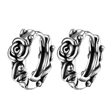 2pcs Vintage Stainless Steel Rose Flower Huggie Hoop Ear Stud Earrings Men Women