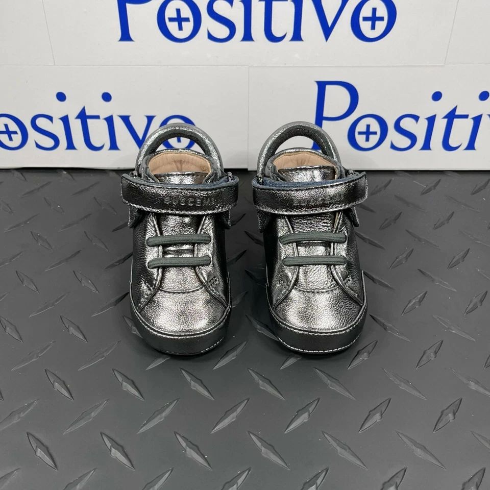 Buscemi 100MM Bebé Metal Plata Cuero Tenis EE. UU. 4 UE 19 Nuevas Foto 3 de 4