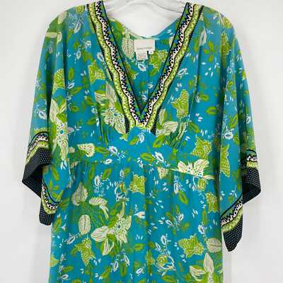Donna Morgan Blue/Green Floral Mini Dress | V-Neck & Silk | eBay