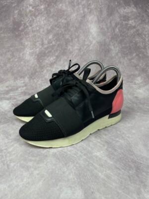 BALENCIAGA Black Pink Leather and Mesh Race Runner