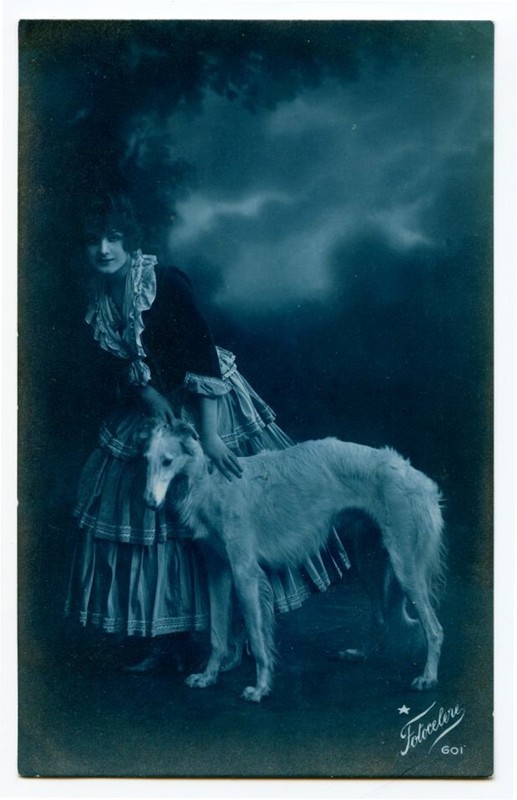 c 1912 Glamour Glamor Lovely LADY w/ BORZOI DOG photo postcard