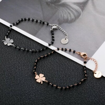 WOMEN'S STAINLESS STEEL BRACELET WITH CLOVER LUCKY CHARM BRACELET