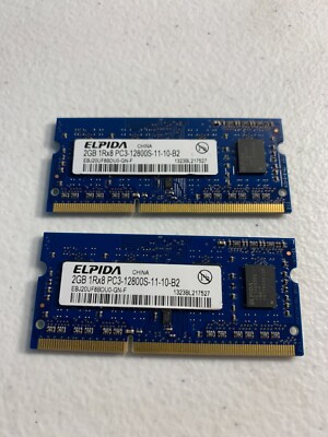 Elpida 2 x 2 GB (4 GB Total) PC3 12800S DDR3 SODIMM Laptop RAM (EBJ20UF8BDU0)